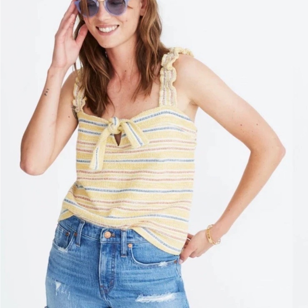Madewell Texture & Thread Tie Front Tank Top Smithfield Strip XL